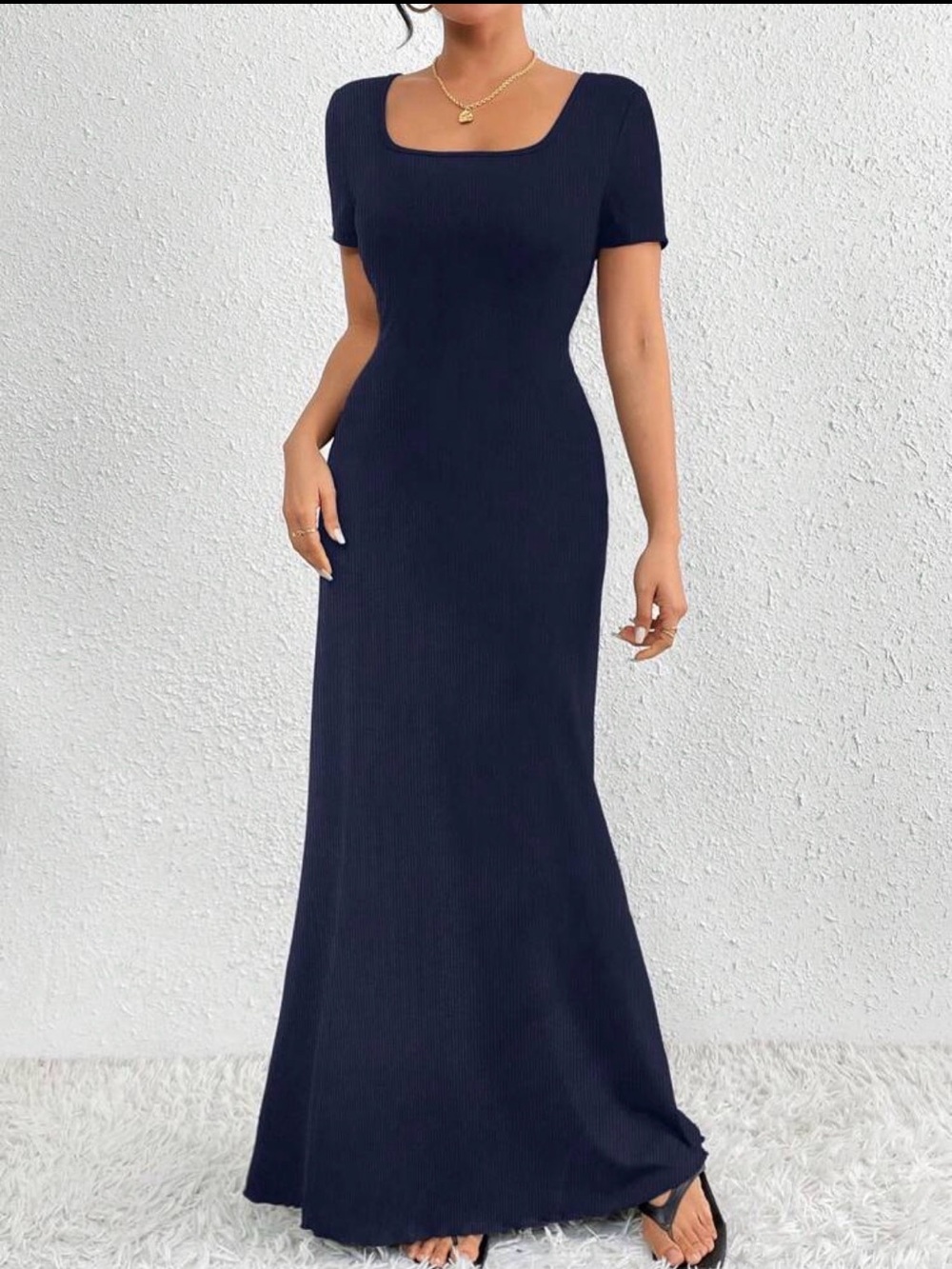 Square Neck Short-Sleeve Maxi Dress